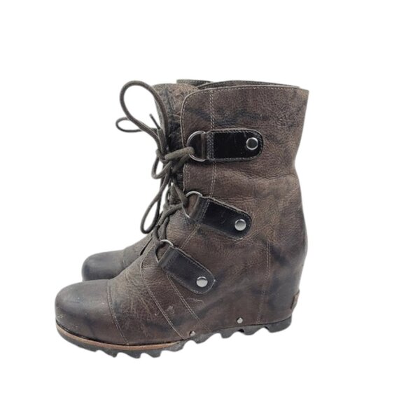 Sorel Women's Brown Joan Of Arctic Wedge Leather Classic Ankle Bootie Size 8 - Picture 1 of 7